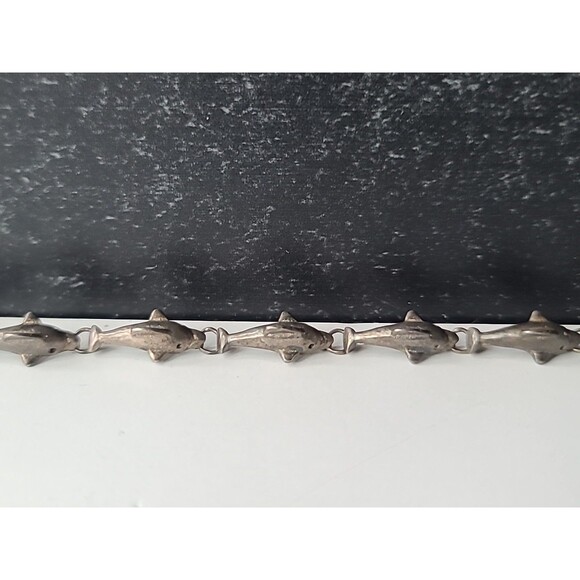 925 Sterling Silver Dolphin Link Bracelet Vintage - Picture 5 of 10
